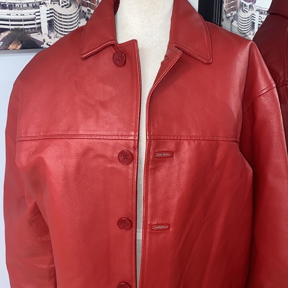 VNTG RED FULL GRAIN LEATHER W/ZIP OUT LINING DEEP POCKETS SEXY JACKET MADE IN US - Picture 4 of 14